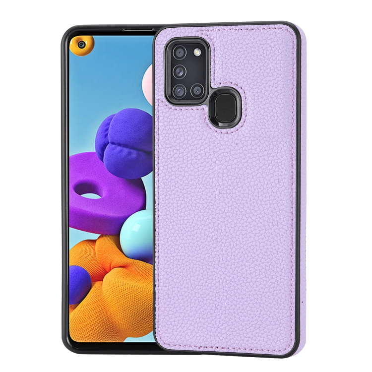 

For Samsung Galaxy A21s Litchi Pattern Stitched Side-mounted Phone Case(Purple)