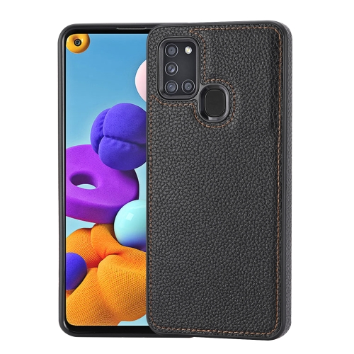 

For Samsung Galaxy A21s Litchi Pattern Stitched Side-mounted Phone Case(Black)