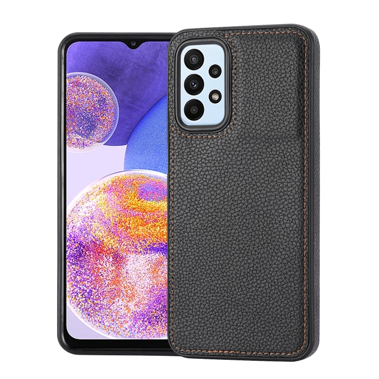 

For Samsung Galaxy A25 5G Litchi Pattern Stitched Side-mounted Phone Case(Black)