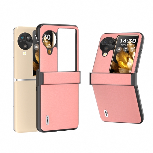 

For OPPO Find N3 Flip ABEEL Hinge Genuine Leather Wave Black Edge Phone Case(Pink)