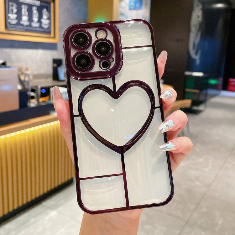 

For iPhone 15 Pro Electroplating 3D Love TPU Phone Case(Purple)
