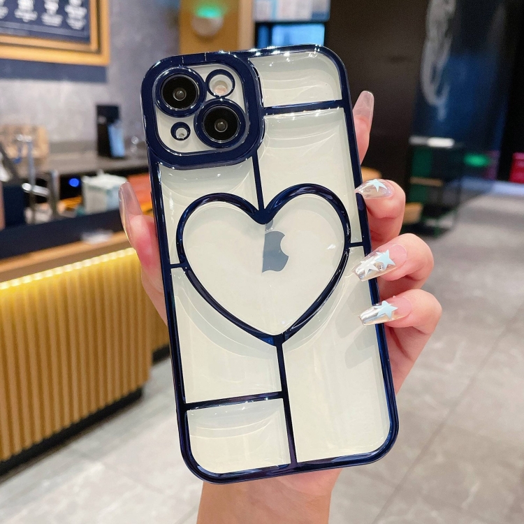 

For iPhone 15 Plus Electroplating 3D Love TPU Phone Case(Dark Blue)