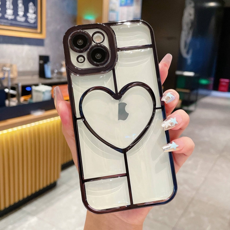 

For iPhone 15 Plus Electroplating 3D Love TPU Phone Case(Black)