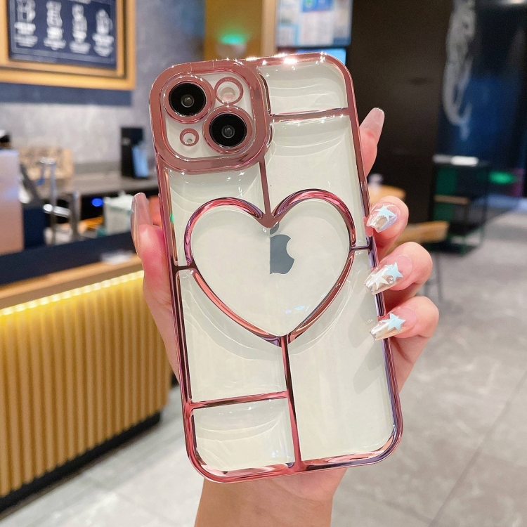 

For iPhone 15 Electroplating 3D Love TPU Phone Case(Rose Gold)