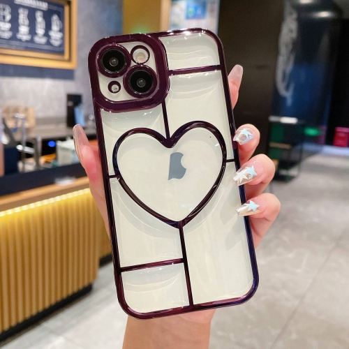 

For iPhone 15 Electroplating 3D Love TPU Phone Case(Purple)