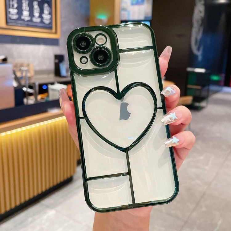 

For iPhone 14 Plus Electroplating 3D Love TPU Phone Case(Dark Green)