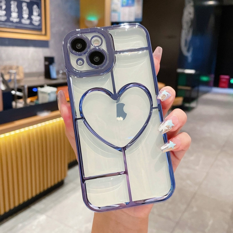 

For iPhone 14 Electroplating 3D Love TPU Phone Case(Sierra Blue)