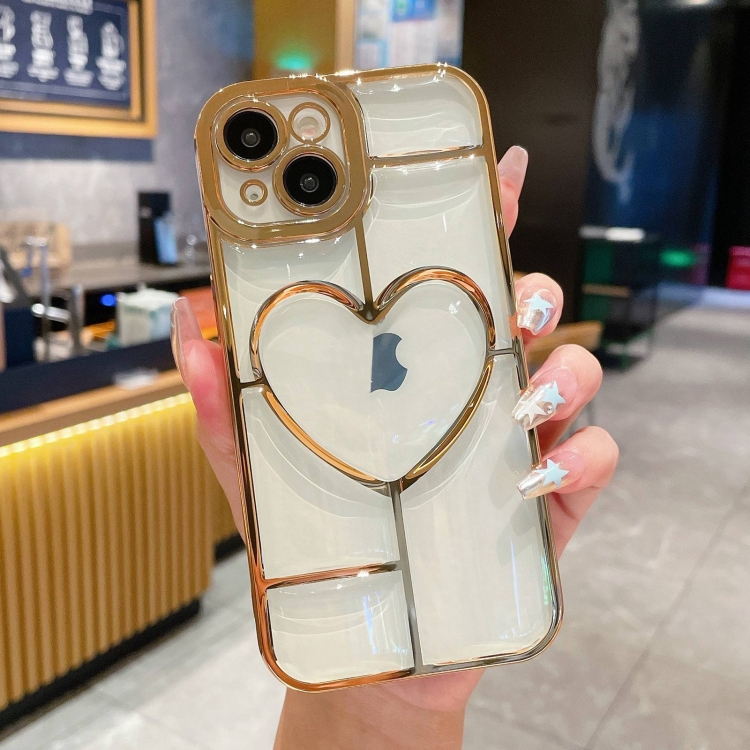 

For iPhone 14 Electroplating 3D Love TPU Phone Case(Gold)