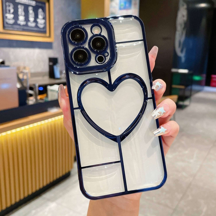 

For iPhone 14 Pro Electroplating 3D Love TPU Phone Case(Dark Blue)