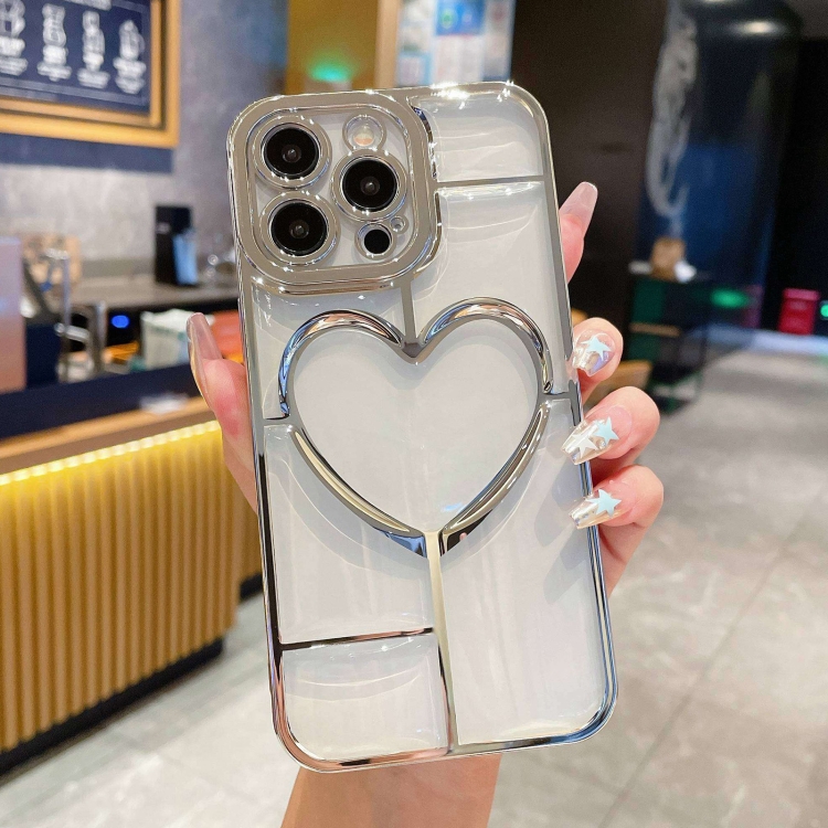 

For iPhone 14 Pro Max Electroplating 3D Love TPU Phone Case(Silver)