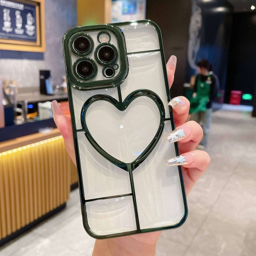 

For iPhone 13 Pro Max Electroplating 3D Love TPU Phone Case(Dark Green)
