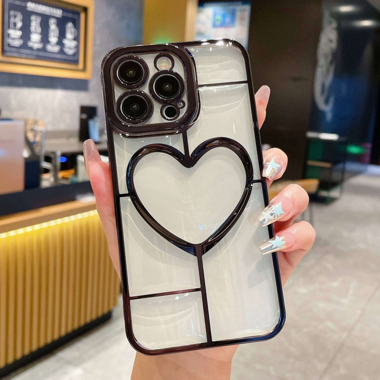 

For iPhone 13 Pro Electroplating 3D Love TPU Phone Case(Black)