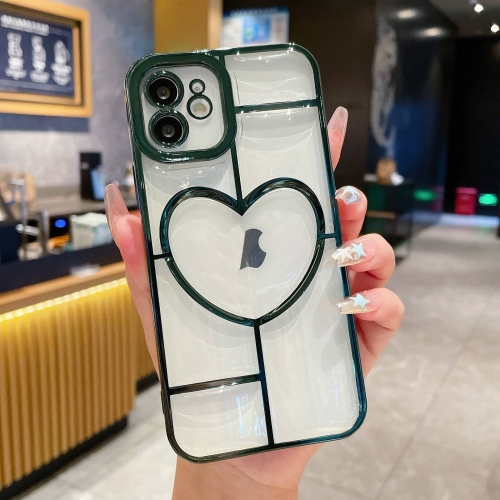 

For iPhone 12 Electroplating 3D Love TPU Phone Case(Dark Green)