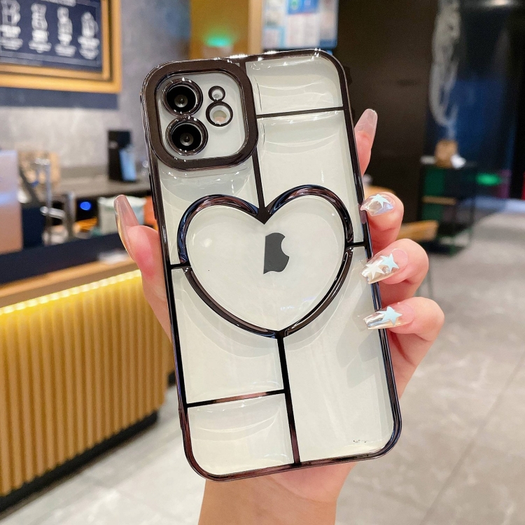 

For iPhone 12 Electroplating 3D Love TPU Phone Case(Black)