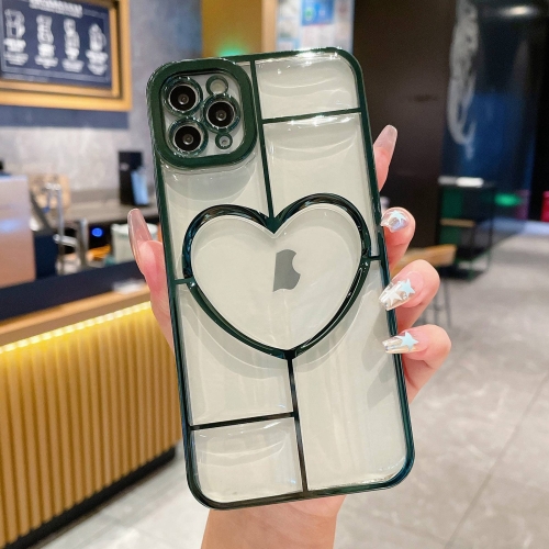 

For iPhone 12 Pro Max Electroplating 3D Love TPU Phone Case(Dark Green)