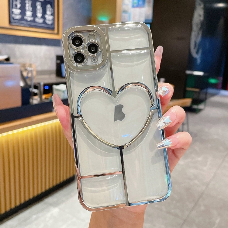 

For iPhone 12 Pro Max Electroplating 3D Love TPU Phone Case(Silver)