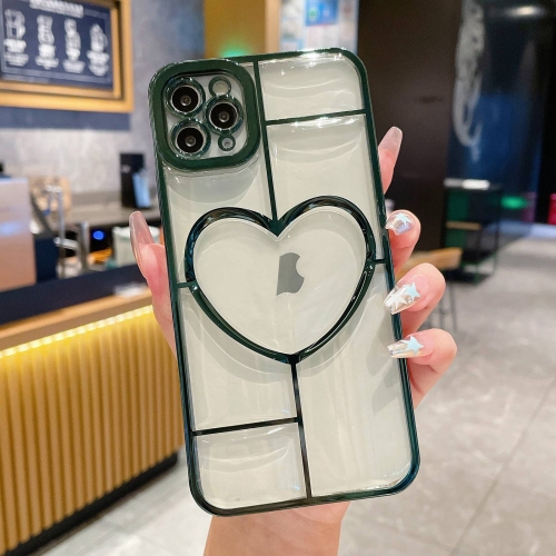 

For iPhone 12 Pro Electroplating 3D Love TPU Phone Case(Dark Green)