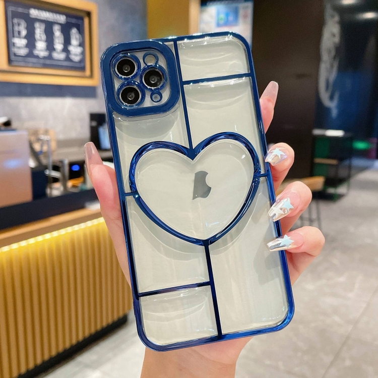 

For iPhone 11 Pro Max Electroplating 3D Love TPU Phone Case(Dark Blue)