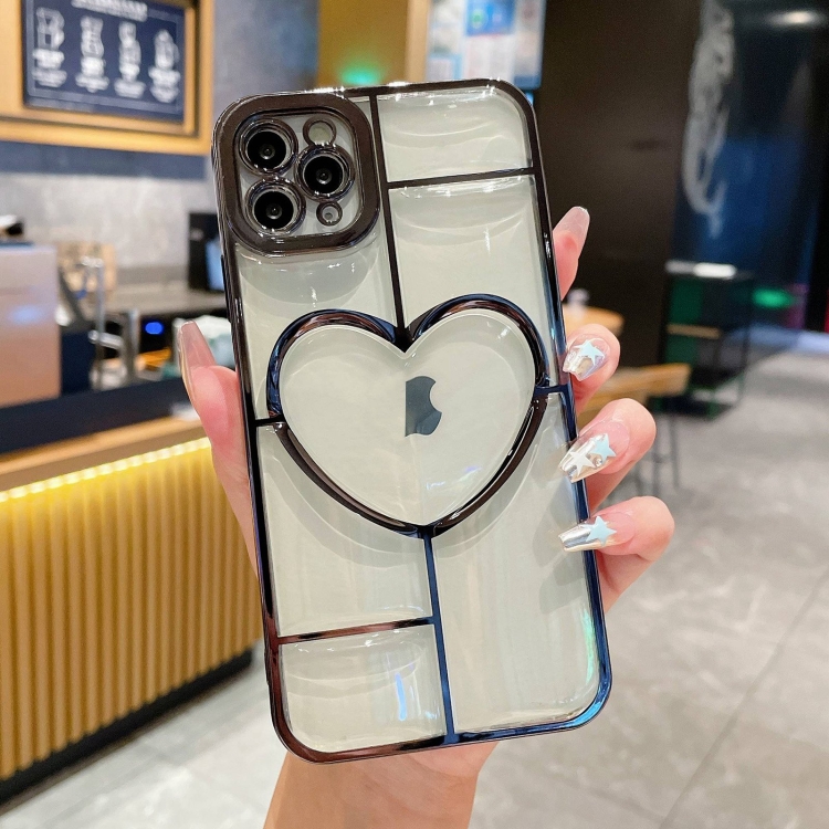 

For iPhone 11 Pro Max Electroplating 3D Love TPU Phone Case(Black)