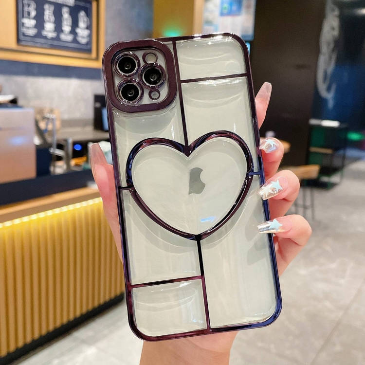 

For iPhone 11 Pro Electroplating 3D Love TPU Phone Case(Purple)