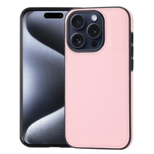 

For iPhone 15 Pro Max Litchi Pattern Stitched Side-mounted Phone Case(Pink)