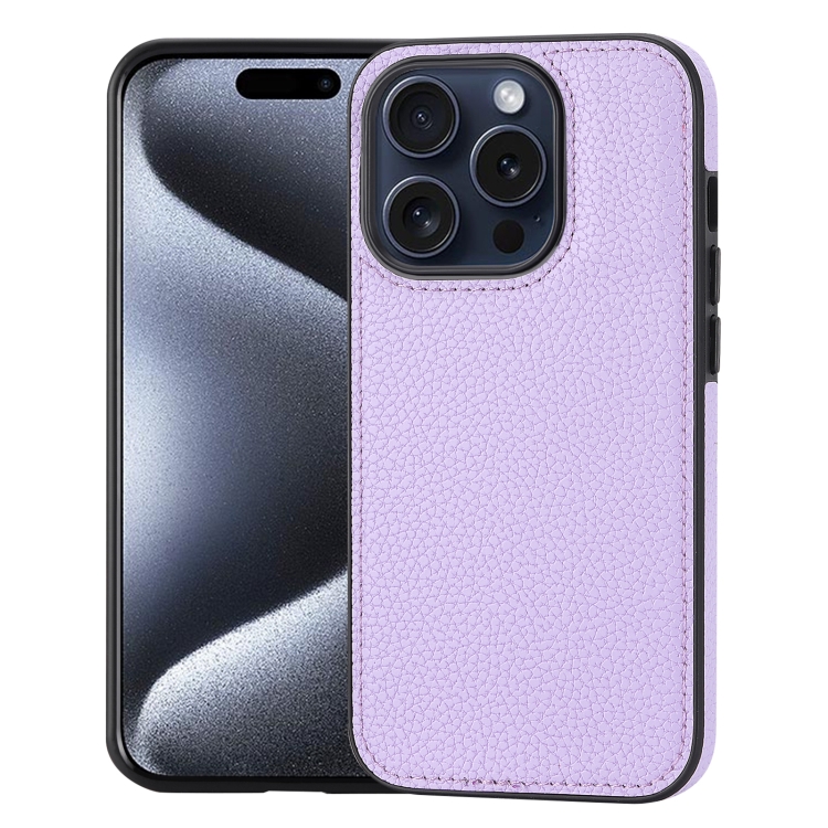 

For iPhone 15 Pro Max Litchi Pattern Stitched Side-mounted Phone Case(Purple)