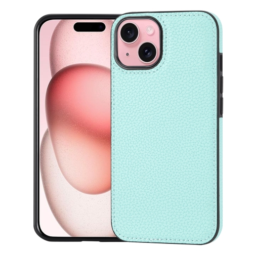 

For iPhone 15 Litchi Pattern Stitched Side-mounted Phone Case(Mint Green)