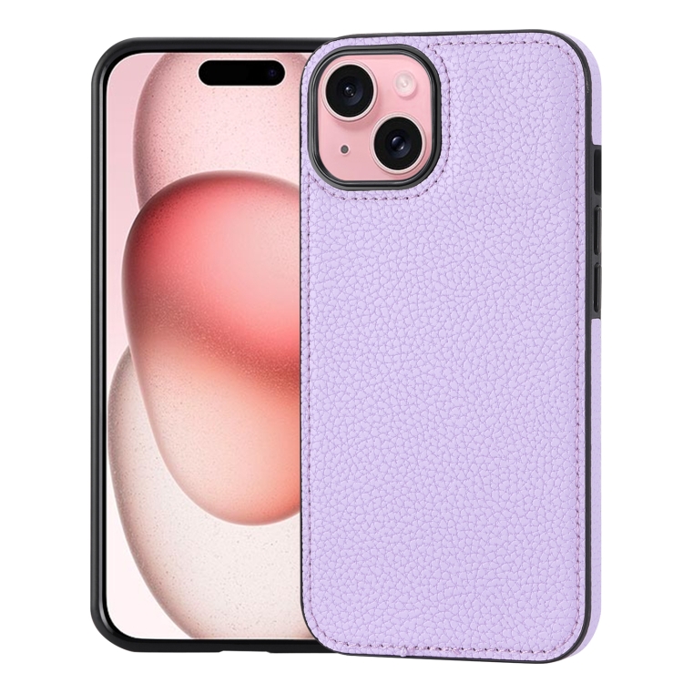 

For iPhone 15 Litchi Pattern Stitched Side-mounted Phone Case(Purple)