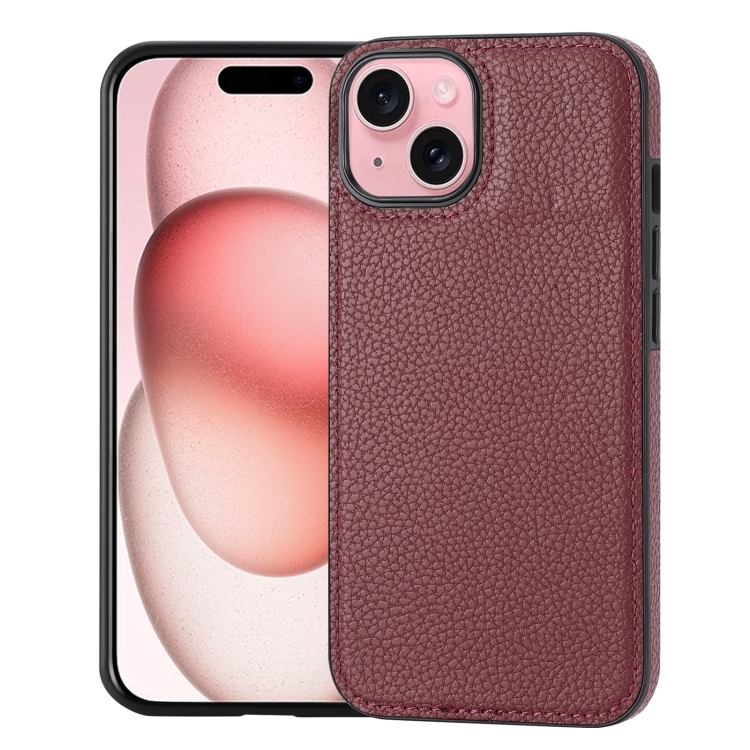 

For iPhone 15 Litchi Pattern Stitched Side-mounted Phone Case(Dark Red)