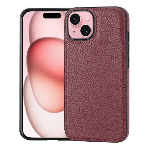 

For iPhone 14 Plus/15 Plus Litchi Pattern Stitched Side-mounted Phone Case(Dark Red)