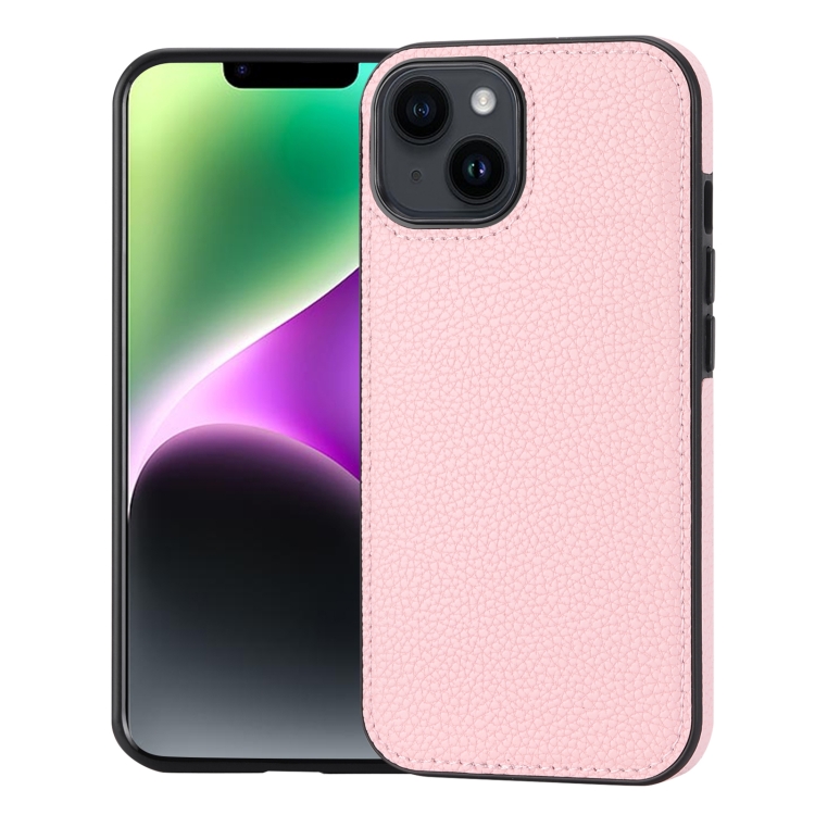 

For iPhone 14 Litchi Pattern Stitched Side-mounted Phone Case(Pink)