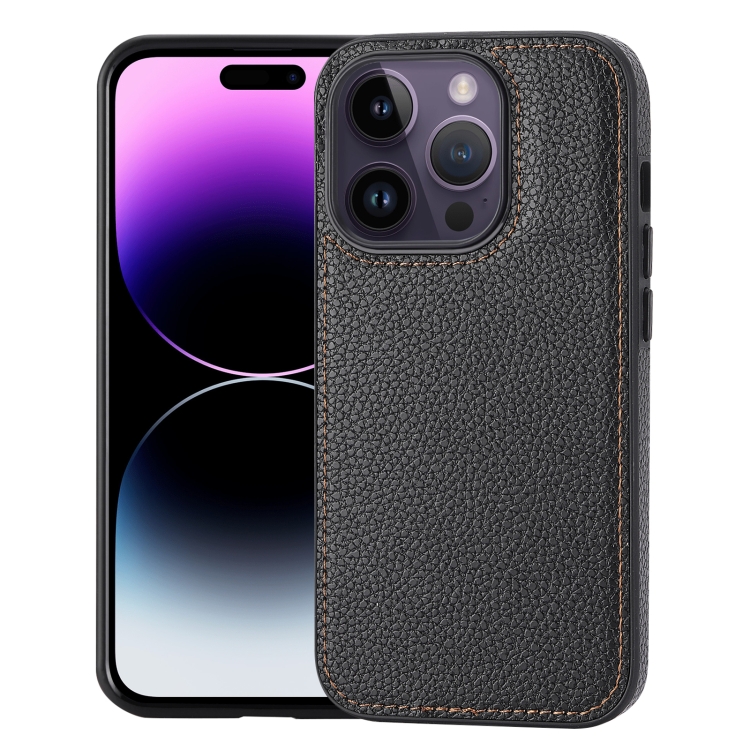 

For iPhone 14 Pro Litchi Pattern Stitched Side-mounted Phone Case(Black)