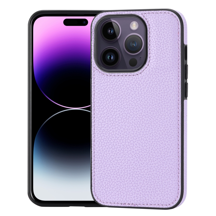 

For iPhone 14 Pro Max Litchi Pattern Stitched Side-mounted Phone Case(Purple)