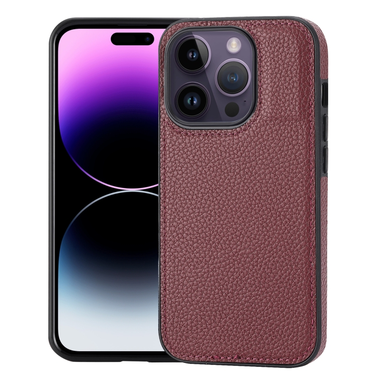 

For iPhone 14 Pro Max Litchi Pattern Stitched Side-mounted Phone Case(Dark Red)