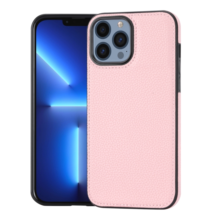 

For iPhone 13 Pro Max Litchi Pattern Stitched Side-mounted Phone Case(Pink)