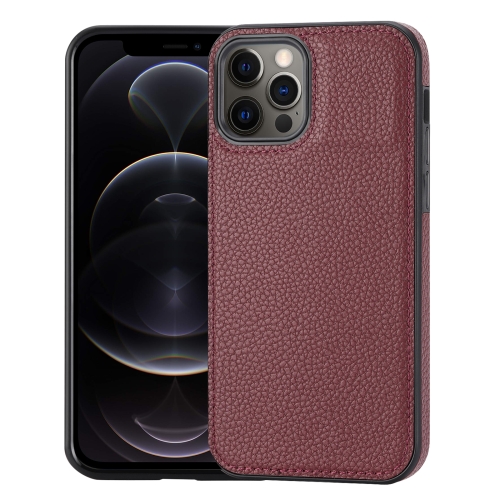 

For iPhone 12 Pro Max Litchi Pattern Stitched Side-mounted Phone Case(Dark Red)