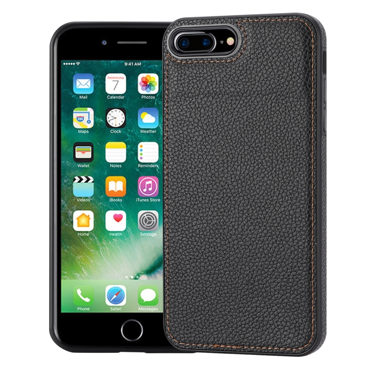 

For iPhone 7 Plus/8 Plus Litchi Pattern Stitched Side-mounted Phone Case(Black)