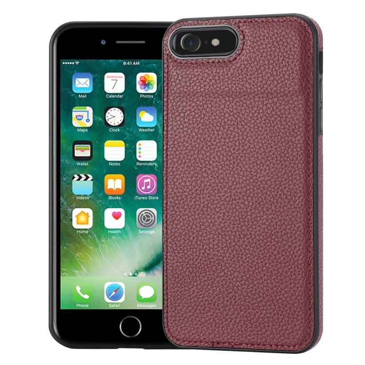 

For iPhone SE 2022/SE 2020/7/8 Litchi Pattern Stitched Side-mounted Phone Case(Dark Red)
