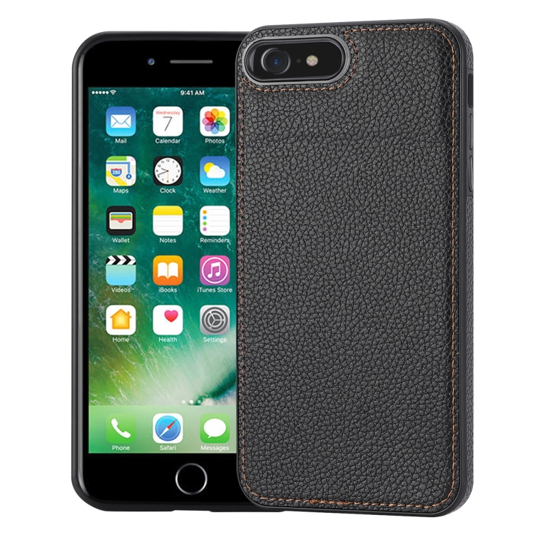 

For iPhone SE 2022/SE 2020/7/8 Litchi Pattern Stitched Side-mounted Phone Case(Black)