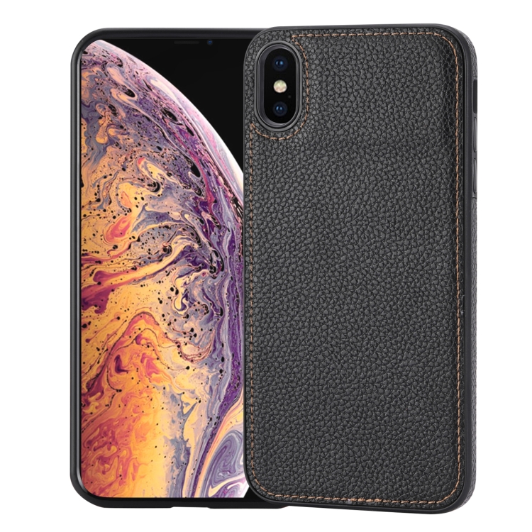 

For iPhone X/XS Litchi Pattern Stitched Side-mounted Phone Case(Black)