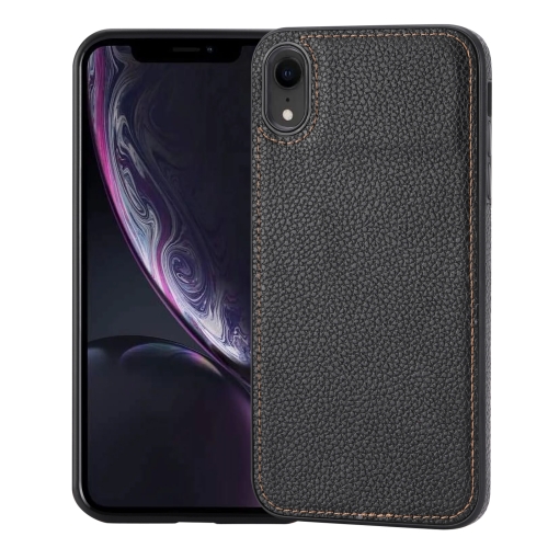 

For iPhone XR Litchi Pattern Stitched Side-mounted Phone Case(Black)