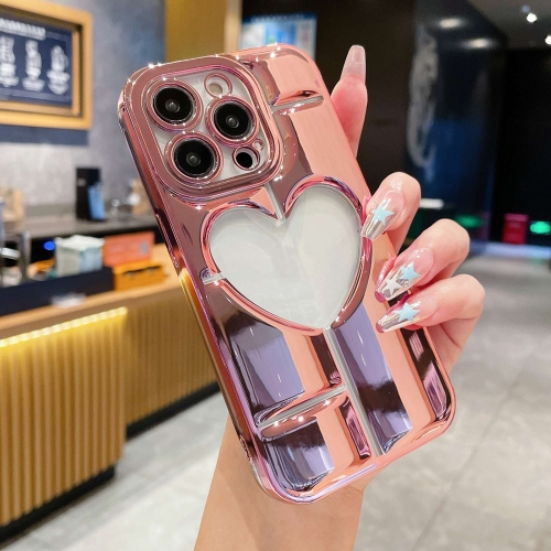 

For iPhone 15 Pro Max Electroplating 3D Hollow Love TPU Phone Case(Rose Gold)