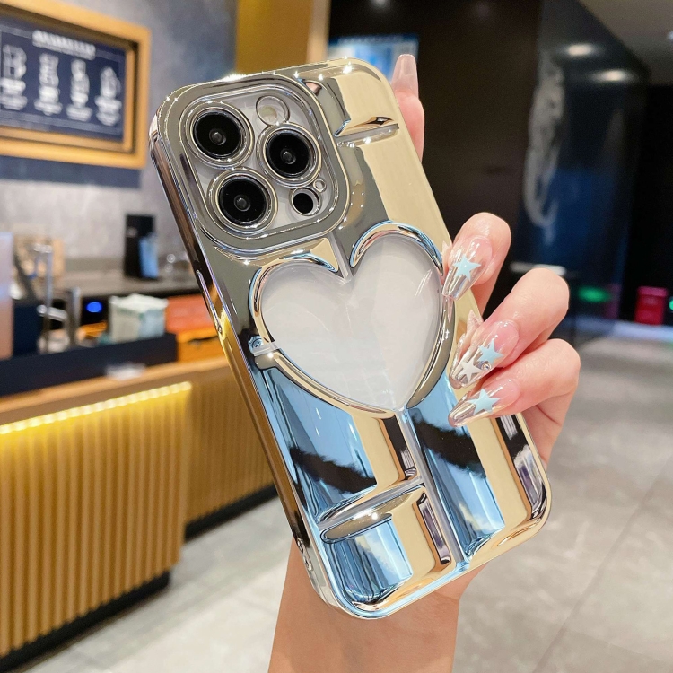 

For iPhone 15 Pro Electroplating 3D Hollow Love TPU Phone Case(Silver)