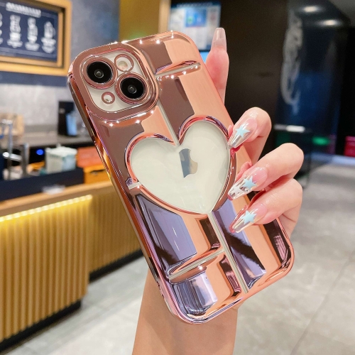 

For iPhone 14 Plus Electroplating 3D Hollow Love TPU Phone Case(Rose Gold)