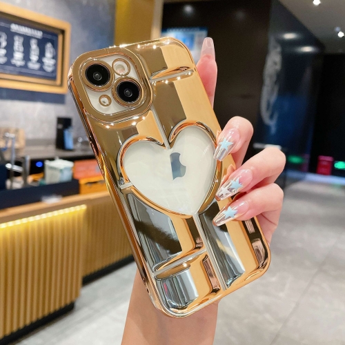 

For iPhone 14 Plus Electroplating 3D Hollow Love TPU Phone Case(Gold)