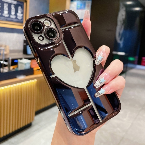

For iPhone 14 Plus Electroplating 3D Hollow Love TPU Phone Case(Black)