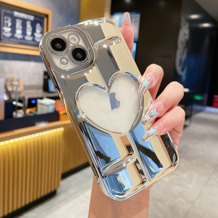 

For iPhone 14 Electroplating 3D Hollow Love TPU Phone Case(Silver)