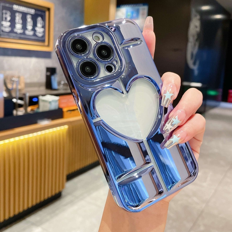 

For iPhone 14 Pro Max Electroplating 3D Hollow Love TPU Phone Case(Sierra Blue)