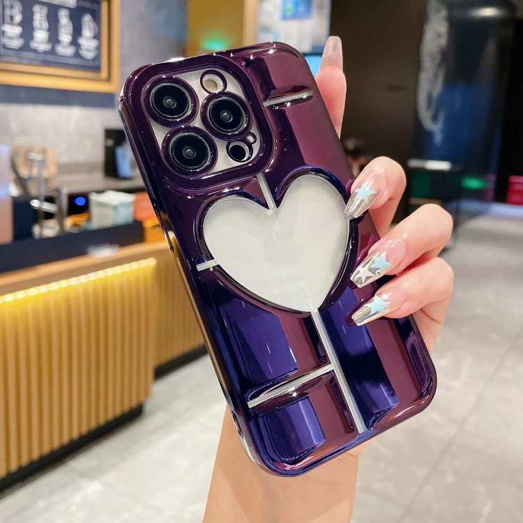 

For iPhone 13 Pro Max Electroplating 3D Hollow Love TPU Phone Case(Purple)
