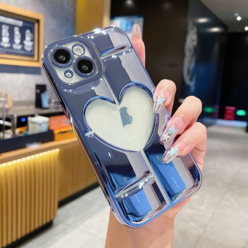 

For iPhone 13 Electroplating 3D Hollow Love TPU Phone Case(Sierra Blue)